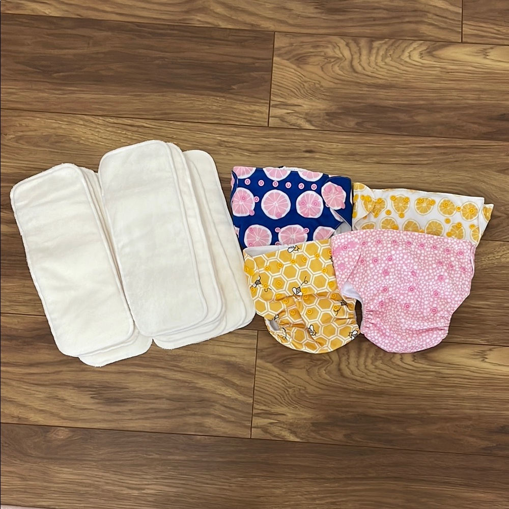 Nora’s Nursery Cloth Diaper Set Pink and Yellow Lemon and Bees
